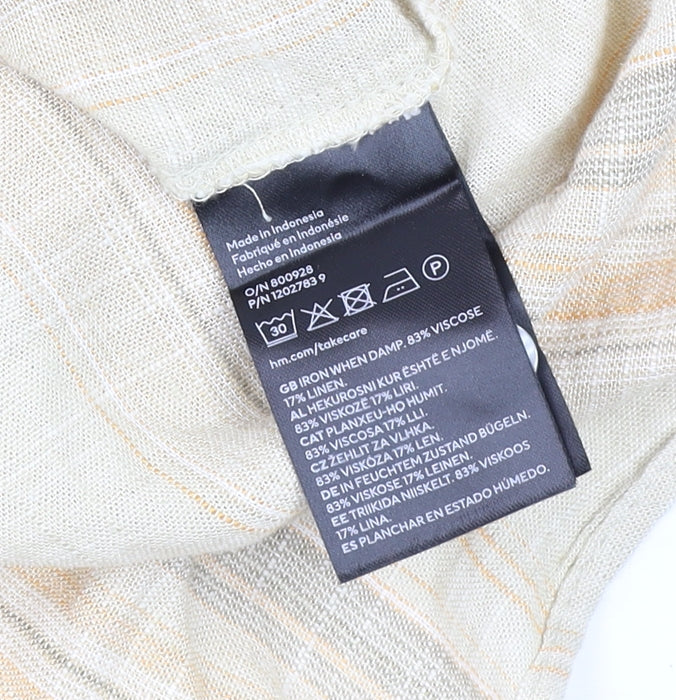 H&M Divided Men's Beige Striped Linen Blend Long Sleeve Button-Up Shirt M