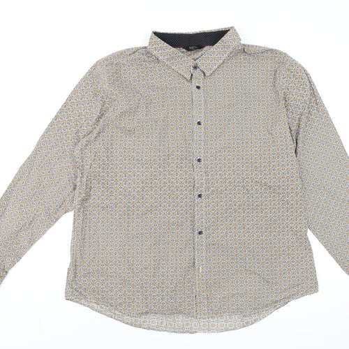 Easy Black Label Men's Beige 3XL Geometric Cotton Long Sleeve Shirt