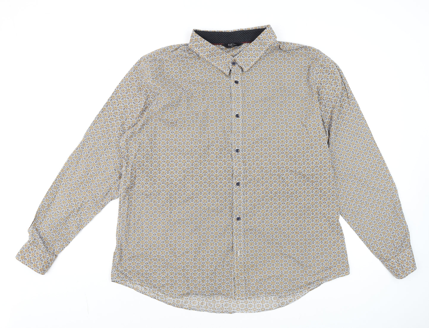 Easy Black Label Men's Beige 3XL Geometric Cotton Long Sleeve Shirt