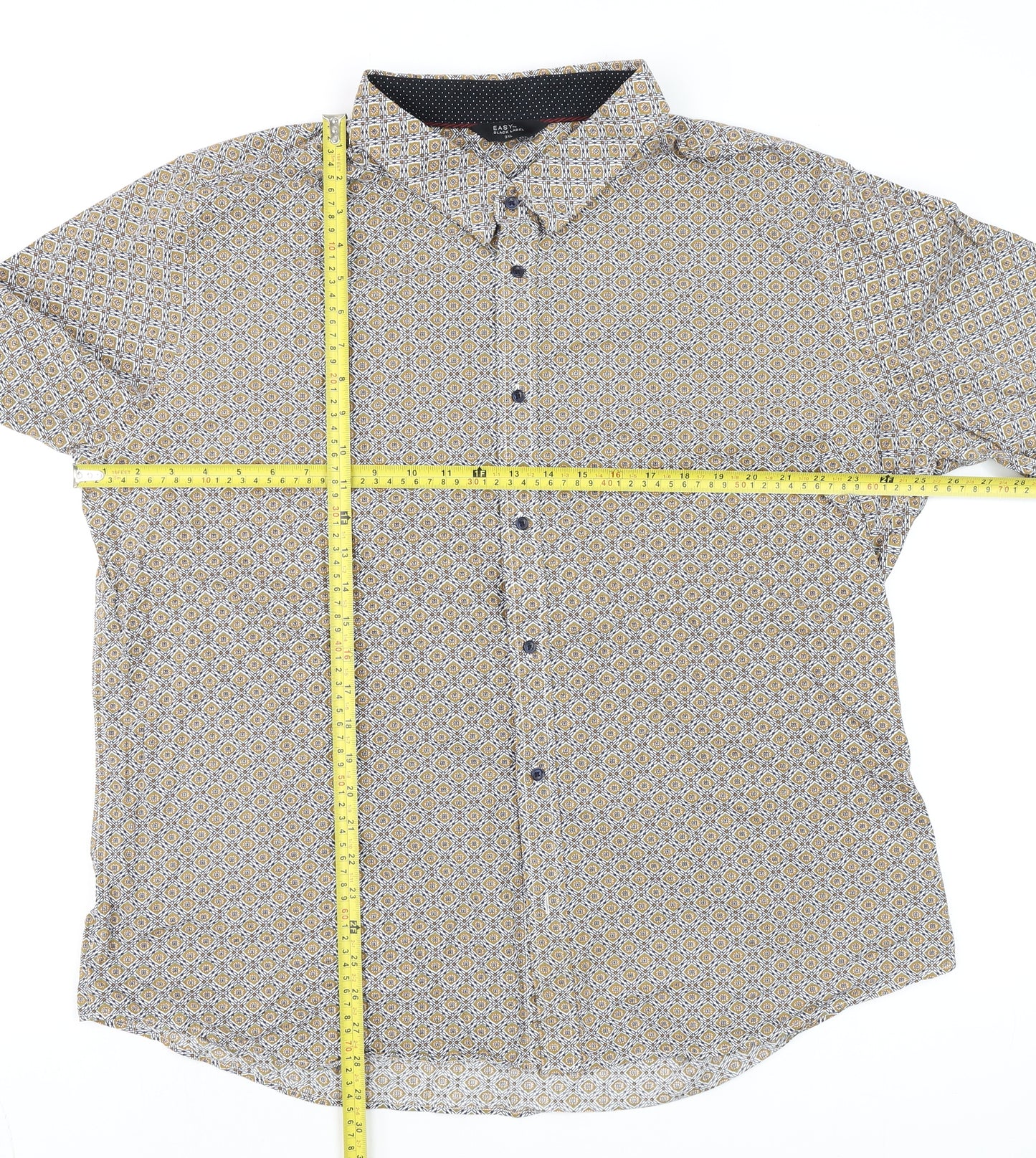 Easy Black Label Men's Beige 3XL Geometric Cotton Long Sleeve Shirt