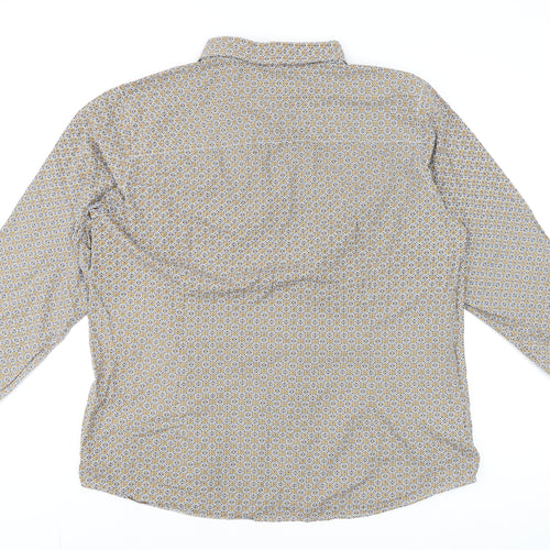 Easy Black Label Men's Beige 3XL Geometric Cotton Long Sleeve Shirt