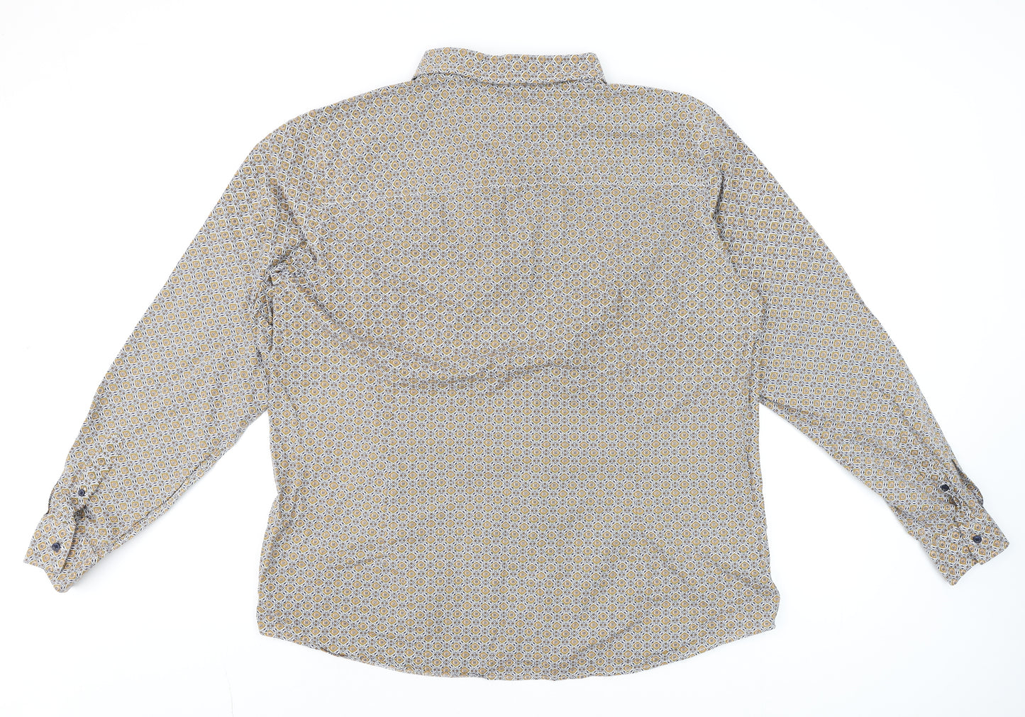 Easy Black Label Men's Beige 3XL Geometric Cotton Long Sleeve Shirt