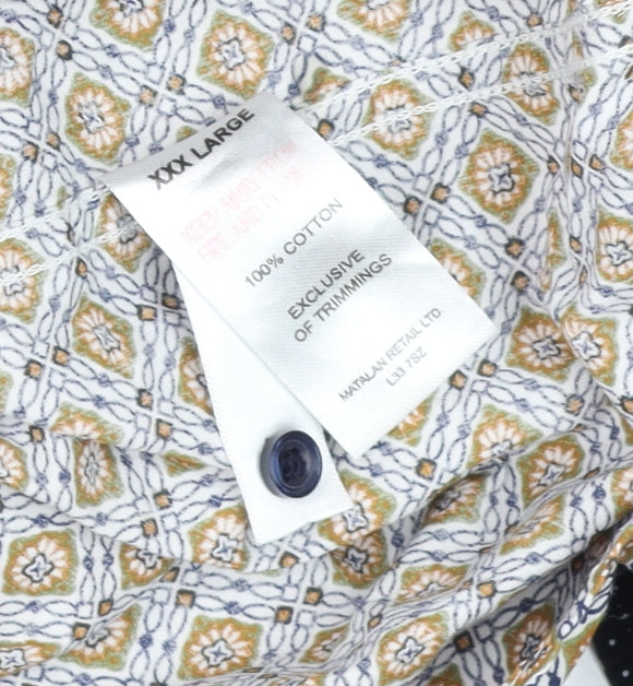 Easy Black Label Men's Beige 3XL Geometric Cotton Long Sleeve Shirt