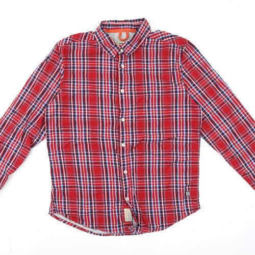 Triple Five Soul Men's Red Plaid Cotton Long Sleeve Button-Up Shirt L