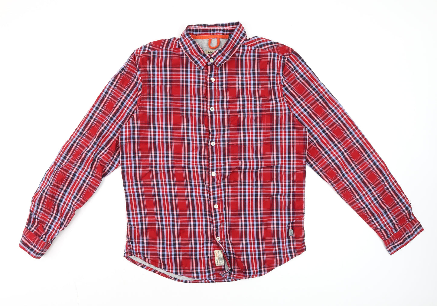 Triple Five Soul Men's Red Plaid Cotton Long Sleeve Button-Up Shirt L