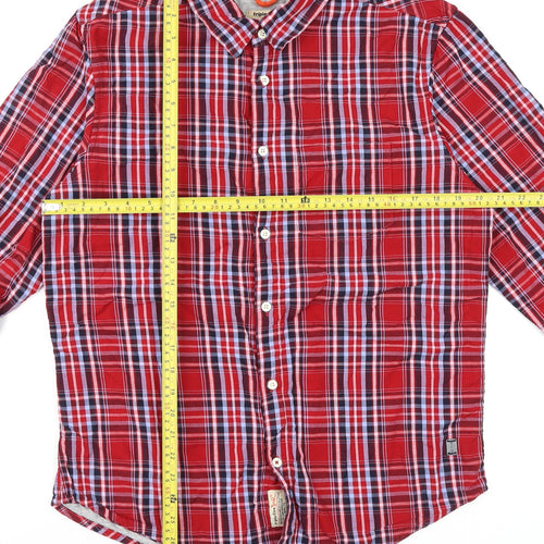 Triple Five Soul Men's Red Plaid Cotton Long Sleeve Button-Up Shirt L