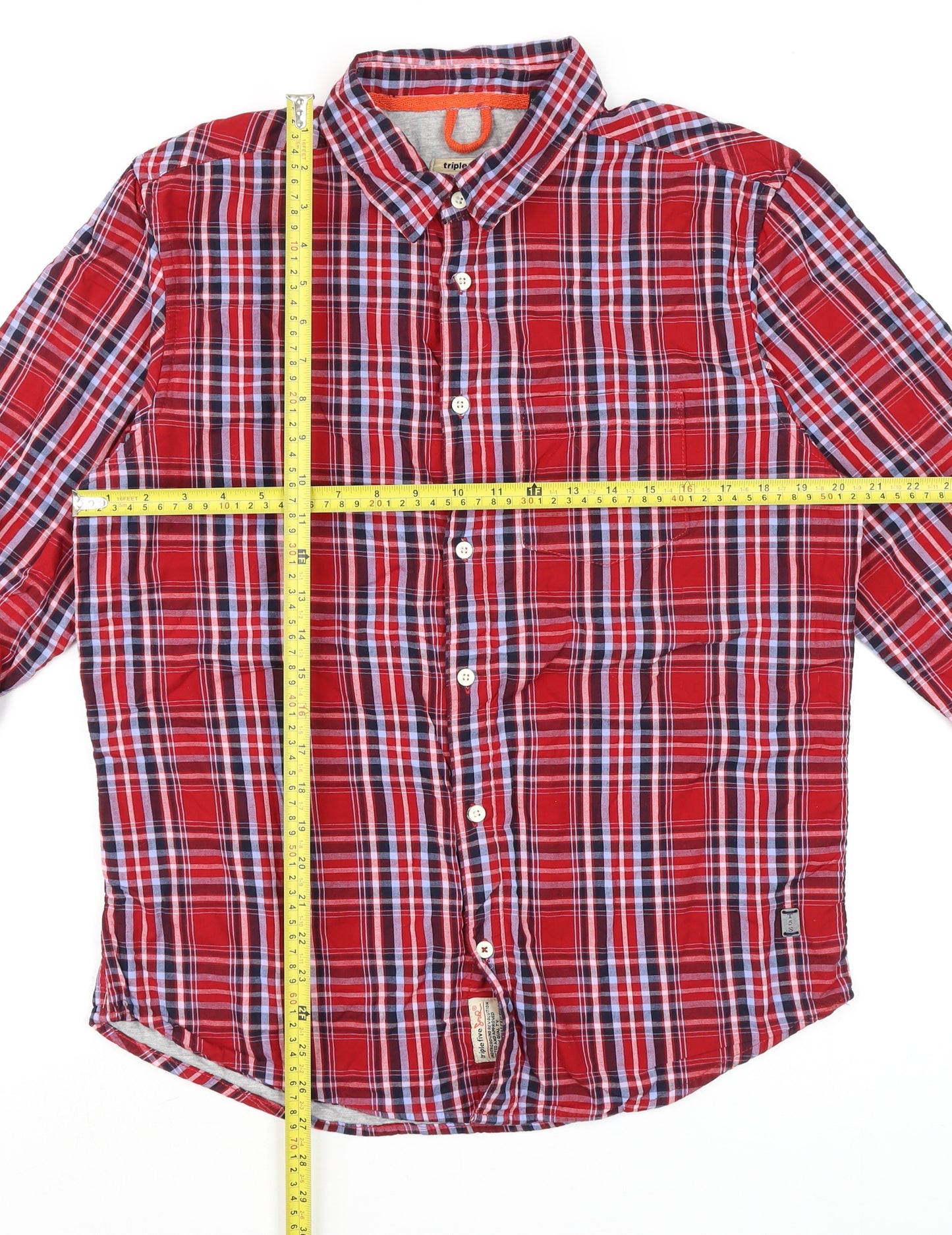 Triple Five Soul Men's Red Plaid Cotton Long Sleeve Button-Up Shirt L