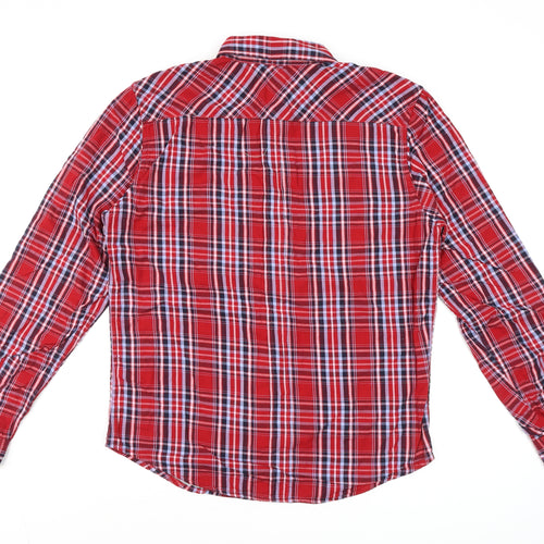 Triple Five Soul Men's Red Plaid Cotton Long Sleeve Button-Up Shirt L