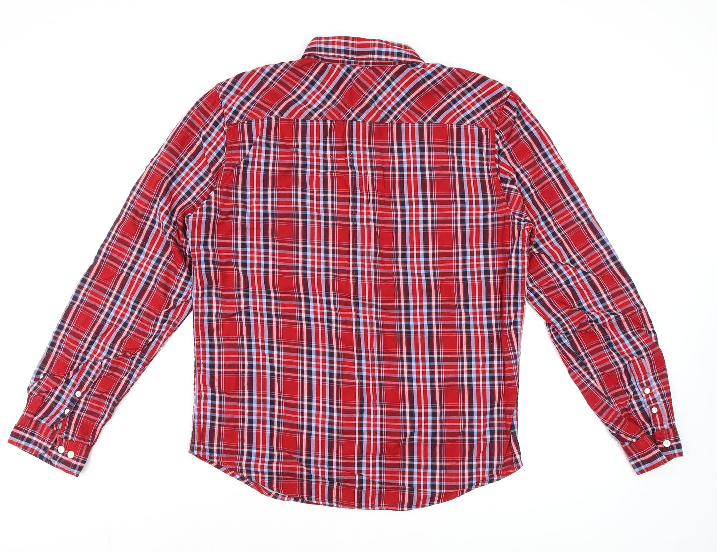 Triple Five Soul Men's Red Plaid Cotton Long Sleeve Button-Up Shirt L