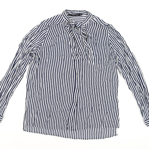 Zara Men Blue Striped Cotton Long Sleeve Button-Up Shirt M