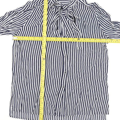 Zara Men Blue Striped Cotton Long Sleeve Button-Up Shirt M