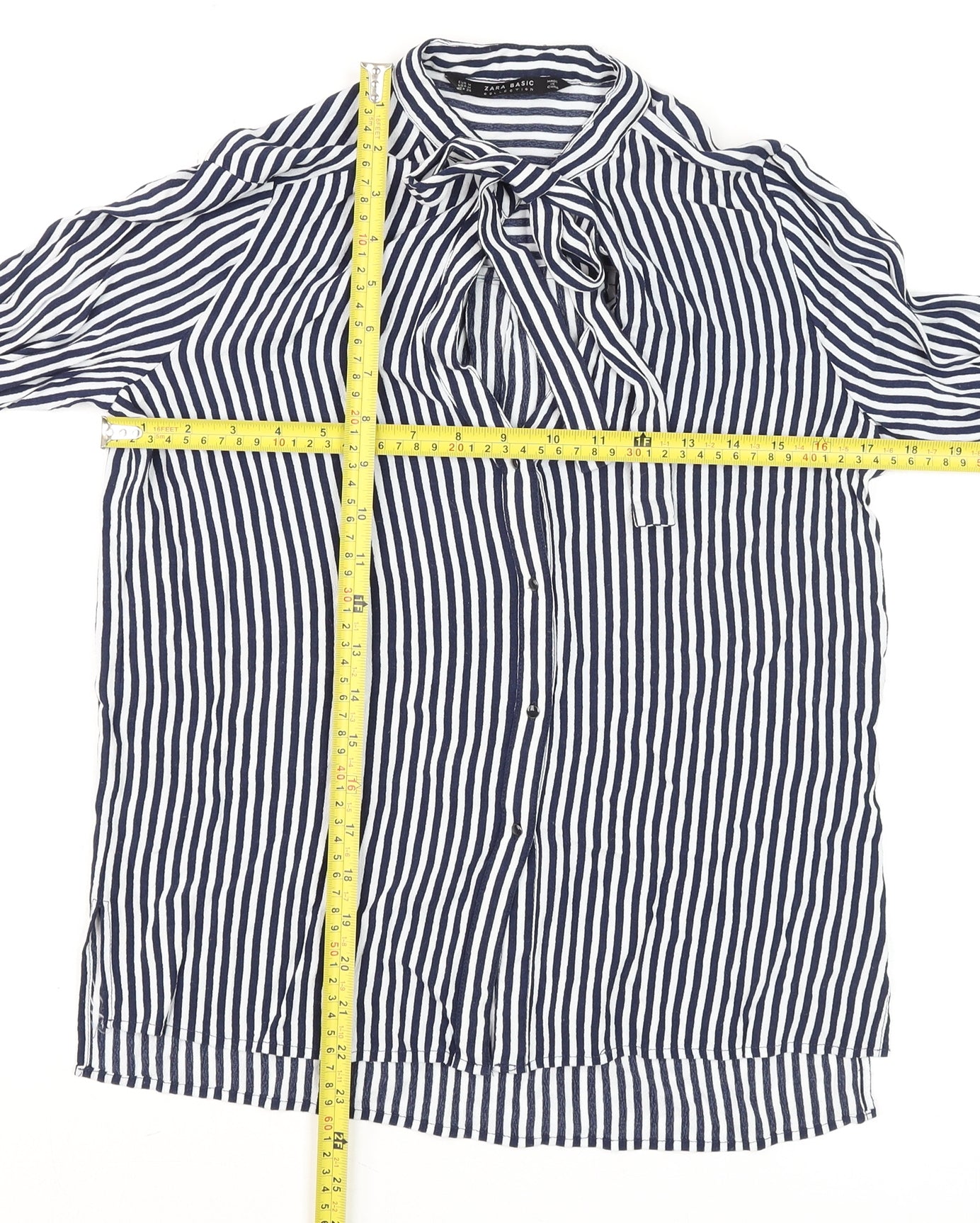 Zara Men Blue Striped Cotton Long Sleeve Button-Up Shirt M