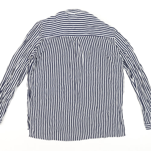 Zara Men Blue Striped Cotton Long Sleeve Button-Up Shirt M
