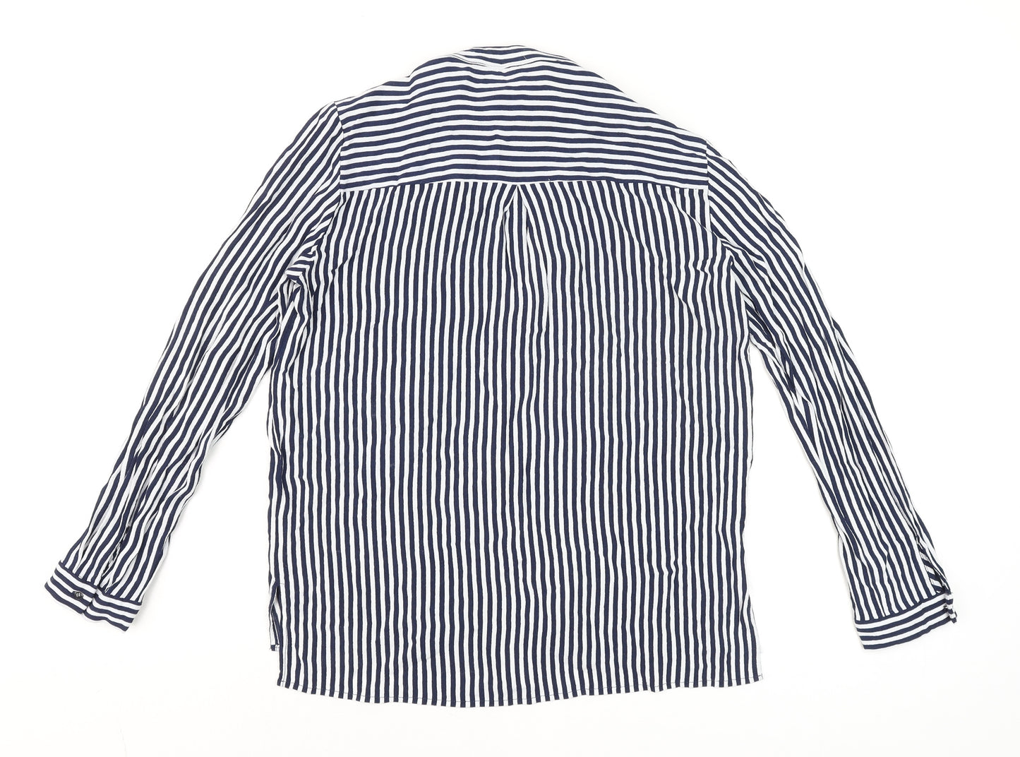 Zara Men Blue Striped Cotton Long Sleeve Button-Up Shirt M