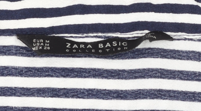 Zara Men Blue Striped Cotton Long Sleeve Button-Up Shirt M
