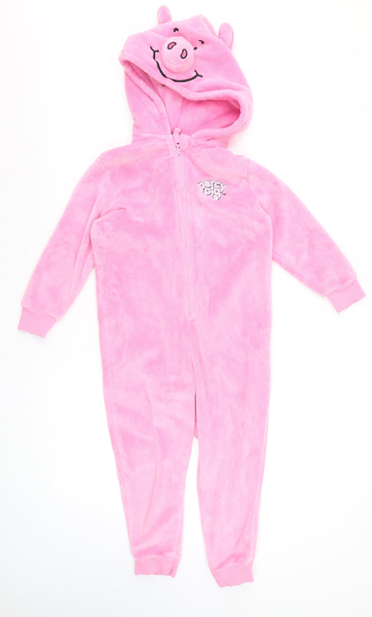 Marks and Spencer Girls Pink Percy Pig Fleece Hooded Onesie 5-6 Years