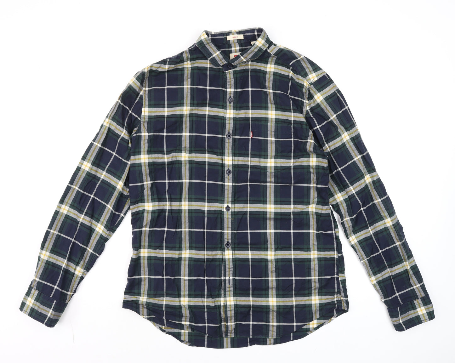 Levi's Men's Blue Slim Fit Checked Long Sleeve Button-Up Shirt Size L