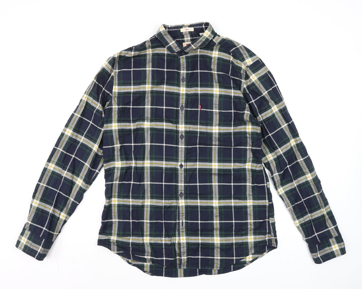 Levi's Men's Blue Slim Fit Checked Long Sleeve Button-Up Shirt Size L