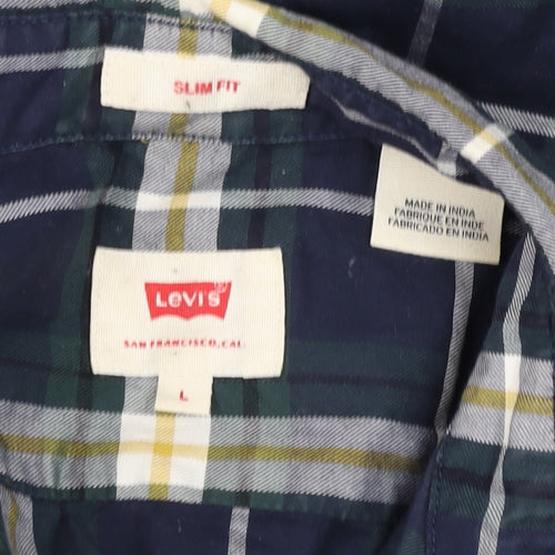 Levi's Men's Blue Slim Fit Checked Long Sleeve Button-Up Shirt Size L