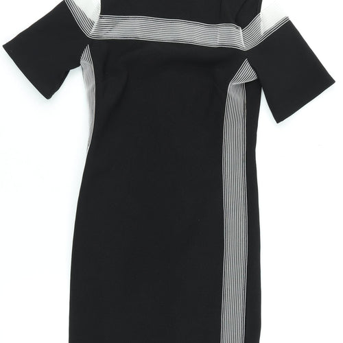 Topshop Women Black Size 8 Bodycon Knee Length Cold Shoulder Dress