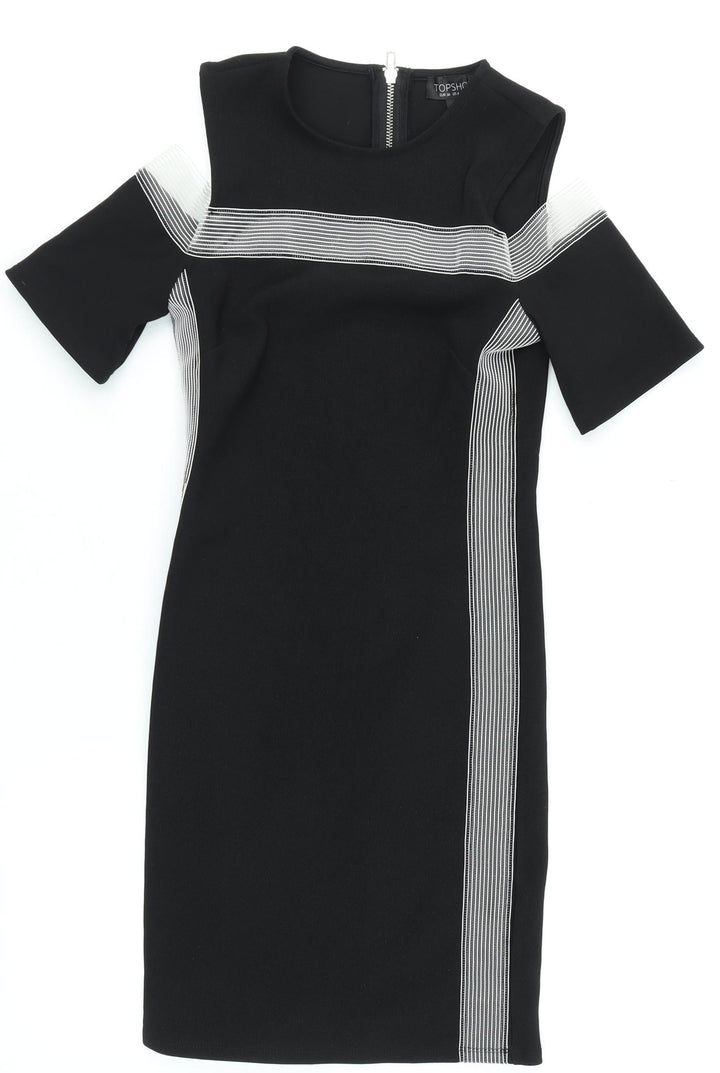 Topshop Women Black Size 8 Bodycon Knee Length Cold Shoulder Dress