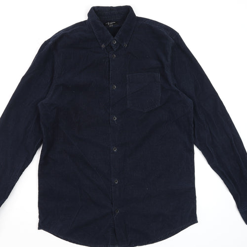 New Look Men Blue Corduroy Button-Down Shirt XS Long Sleeve Casual