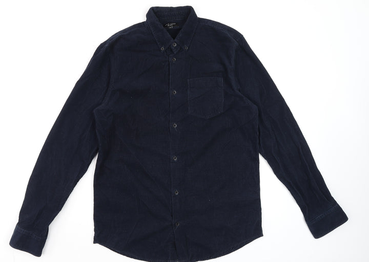 New Look Men Blue Corduroy Button-Down Shirt XS Long Sleeve Casual