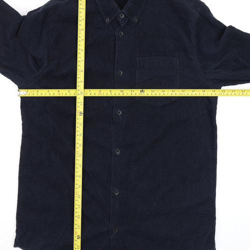 New Look Men Blue Corduroy Button-Down Shirt XS Long Sleeve Casual