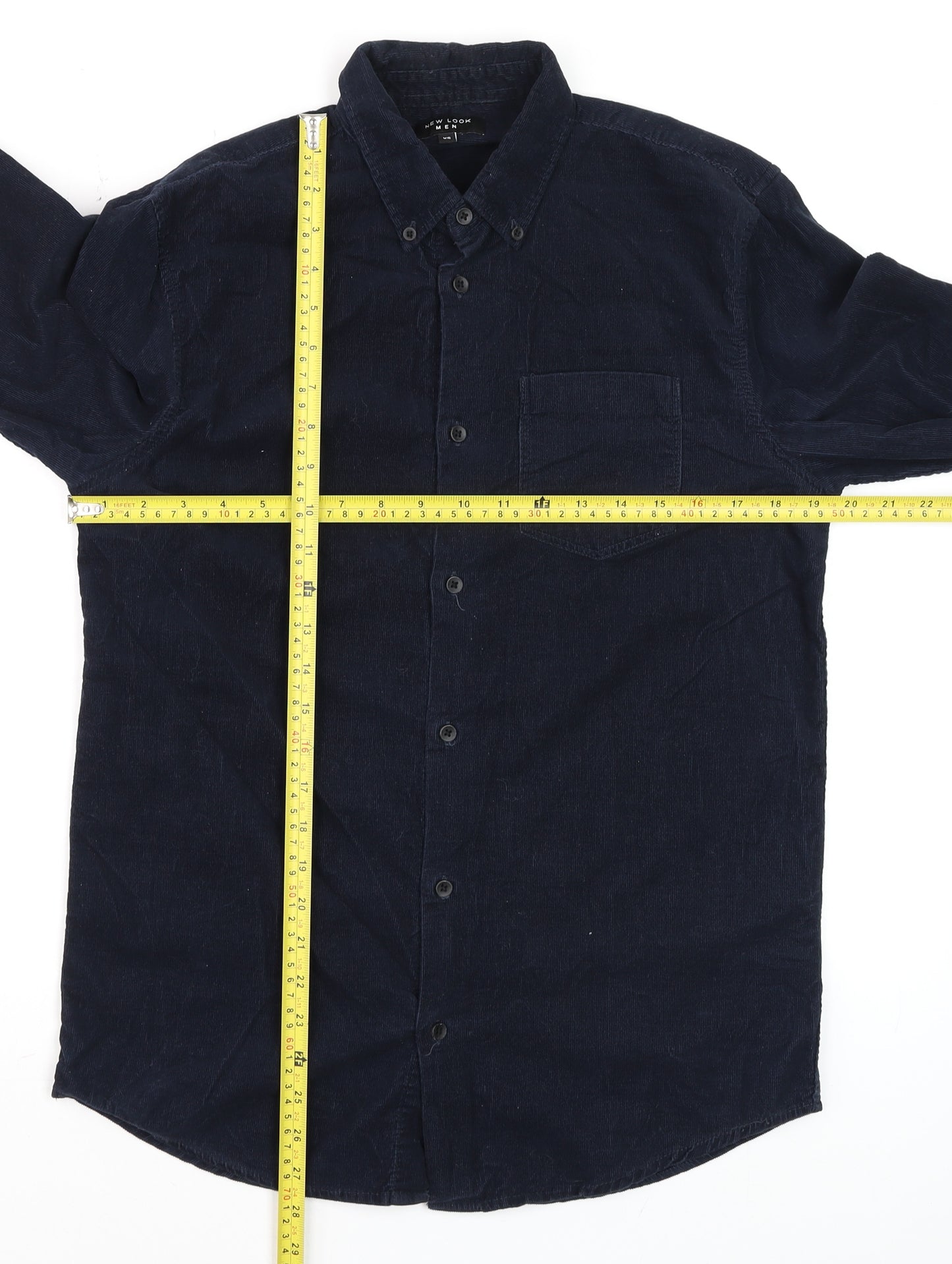 New Look Men Blue Corduroy Button-Down Shirt XS Long Sleeve Casual