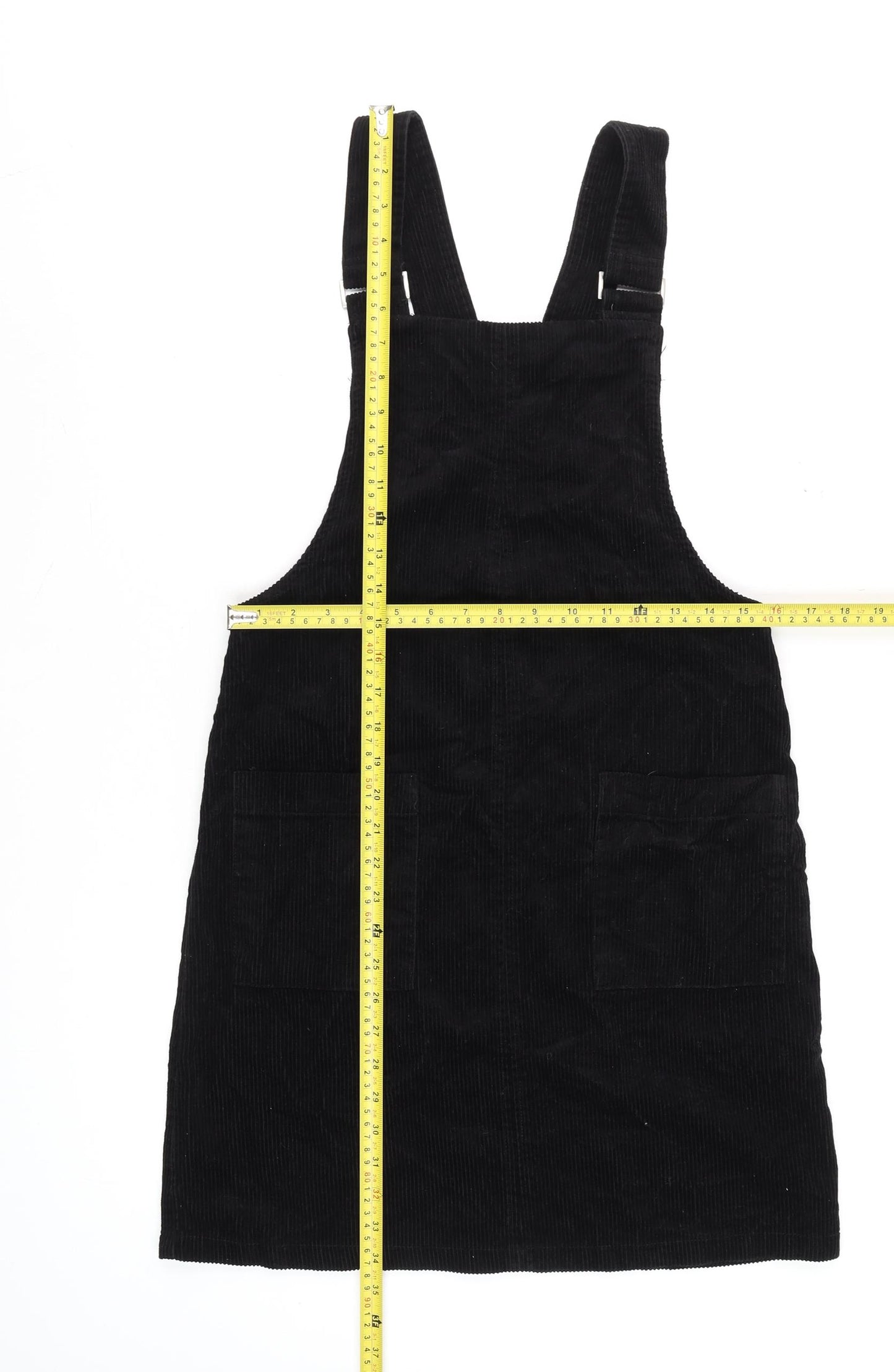 New Look Women's Black Corduroy Pinafore Dress Size 8