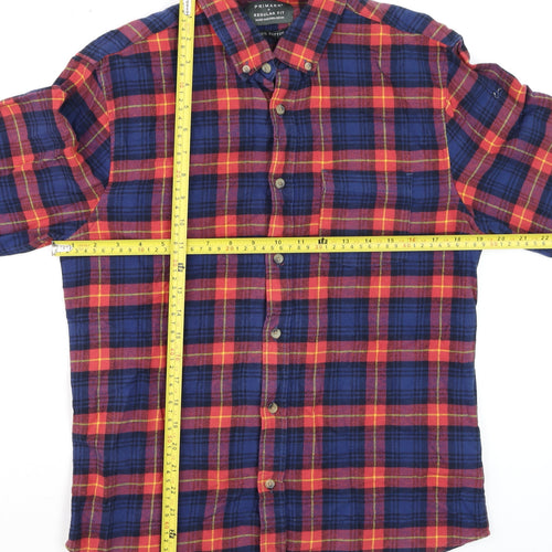 Primark Men's Multicoloured Plaid Cotton Long Sleeve Shirt Small Regular Fit