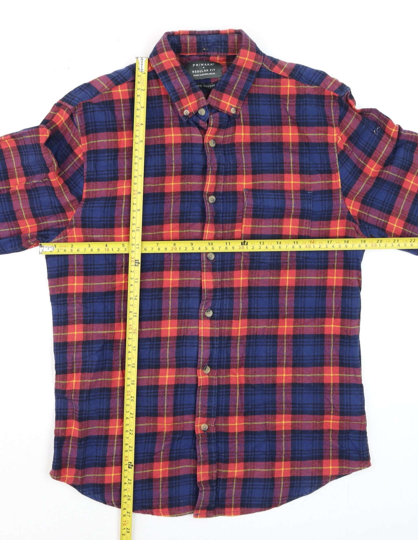 Primark Men's Multicoloured Plaid Cotton Long Sleeve Shirt Small Regular Fit