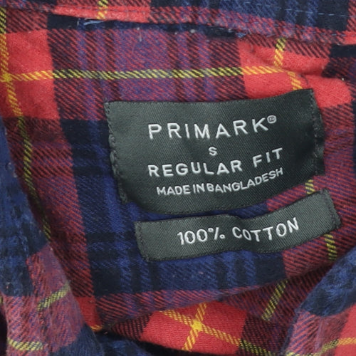 Primark Men's Multicoloured Plaid Cotton Long Sleeve Shirt Small Regular Fit