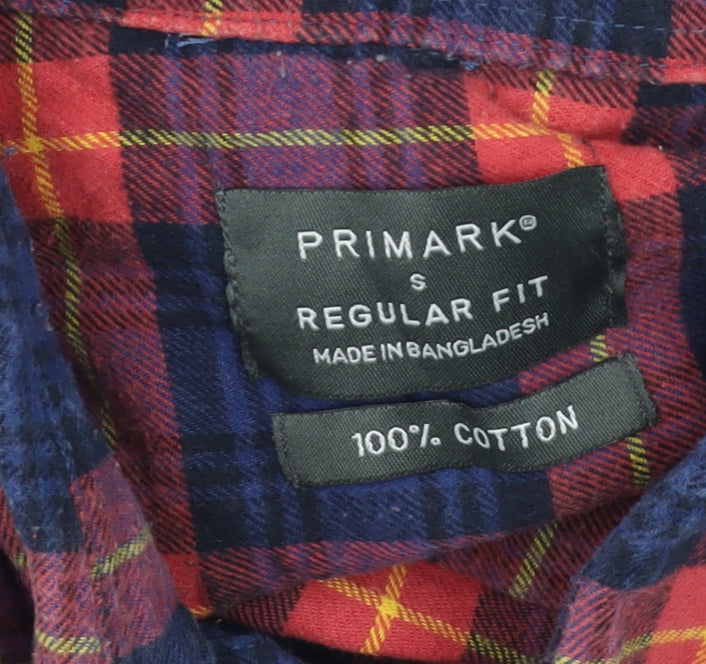 Primark Men's Multicoloured Plaid Cotton Long Sleeve Shirt Small Regular Fit