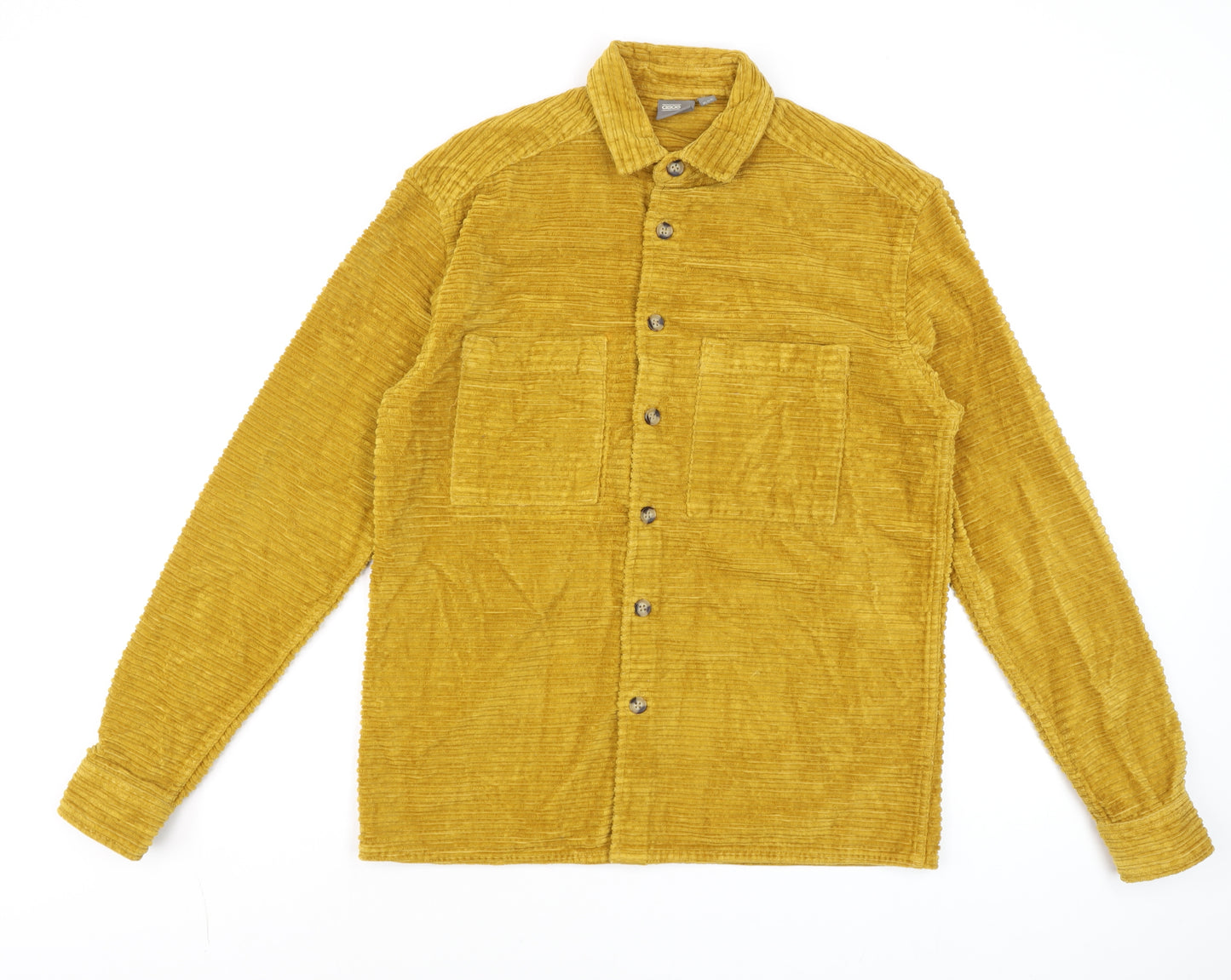 ASOS Men’s Mustard Corduroy Button-Up Shirt 2XS Long Sleeve Cotton