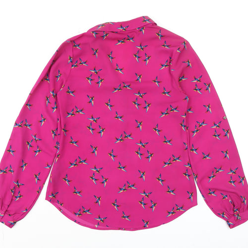 Oasis Women's Pink Bird Print Long Sleeve Button Blouse Size 6