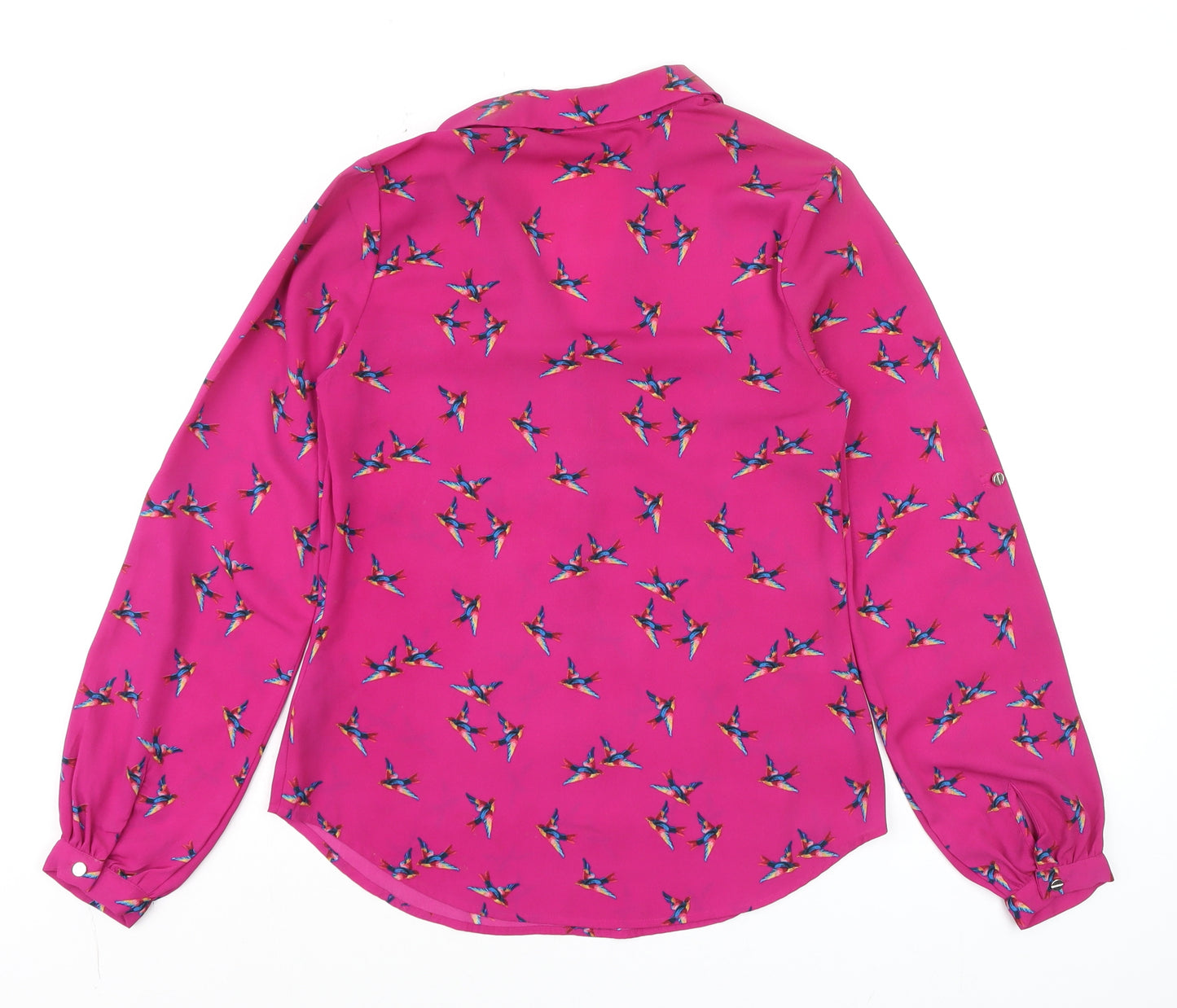 Oasis Women's Pink Bird Print Long Sleeve Button Blouse Size 6