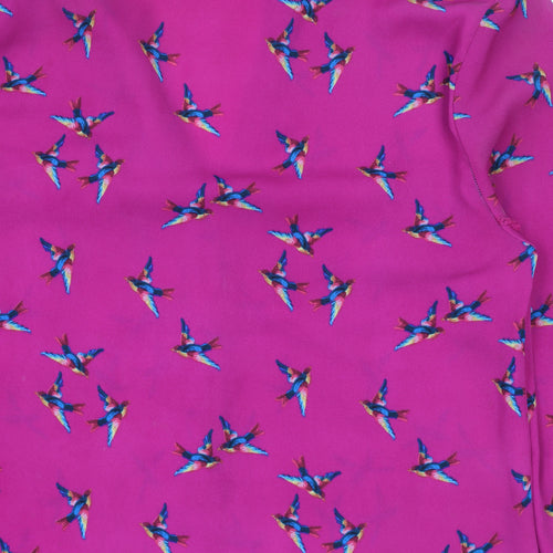 Oasis Women's Pink Bird Print Long Sleeve Button Blouse Size 6