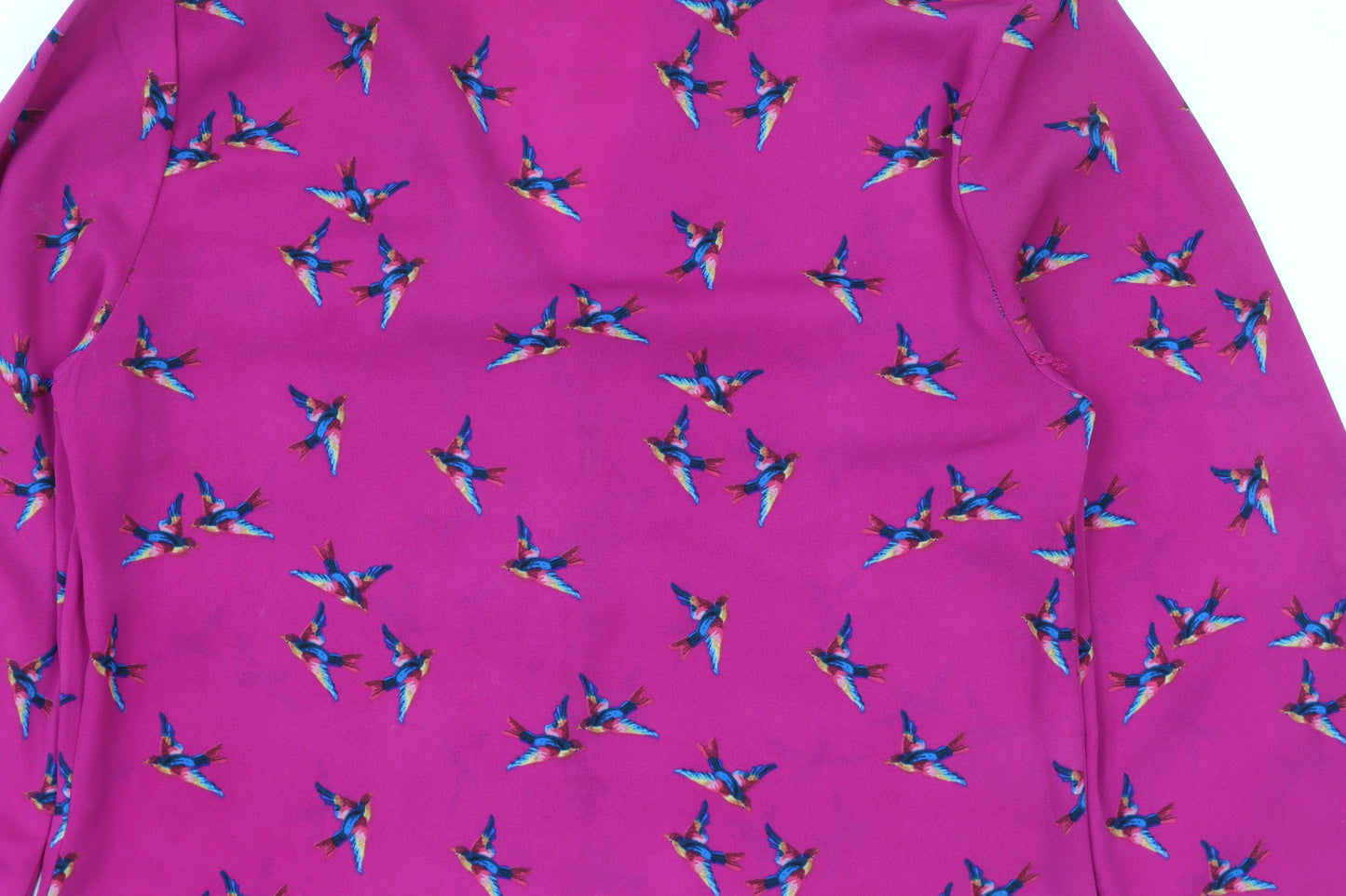 Oasis Women's Pink Bird Print Long Sleeve Button Blouse Size 6