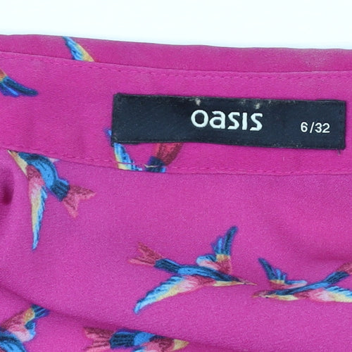 Oasis Women's Pink Bird Print Long Sleeve Button Blouse Size 6