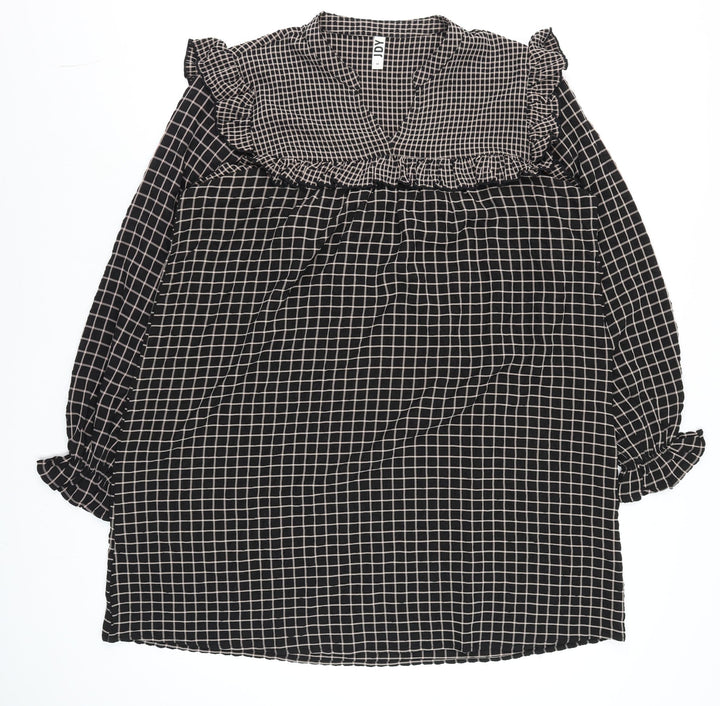 JDY Womens Black Check Ruffle Long Sleeve Tunic Blouse Size 12