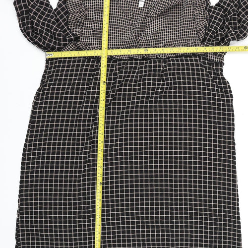 JDY Womens Black Check Ruffle Long Sleeve Tunic Blouse Size 12