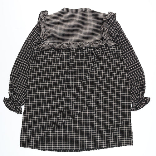 JDY Womens Black Check Ruffle Long Sleeve Tunic Blouse Size 12