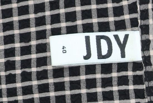 JDY Womens Black Check Ruffle Long Sleeve Tunic Blouse Size 12