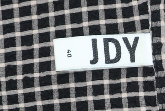 JDY Womens Black Check Ruffle Long Sleeve Tunic Blouse Size 12