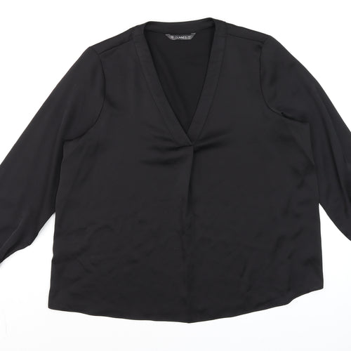 Dunnes Women Black V-Neck Long Sleeve Basic Blouse L