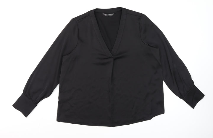 Dunnes Women Black V-Neck Long Sleeve Basic Blouse L
