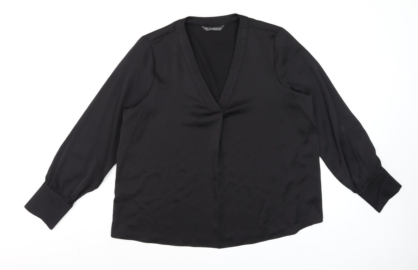 Dunnes Women Black V-Neck Long Sleeve Basic Blouse L