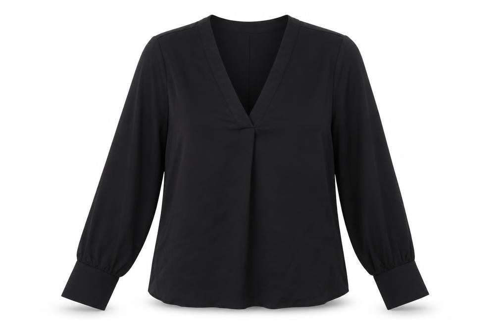 Front view of Dunnes Women Black V-Neck Long Sleeve Basic Blouse L