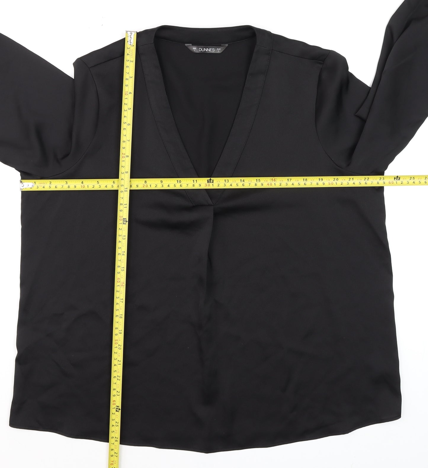 Dunnes Women Black V-Neck Long Sleeve Basic Blouse L